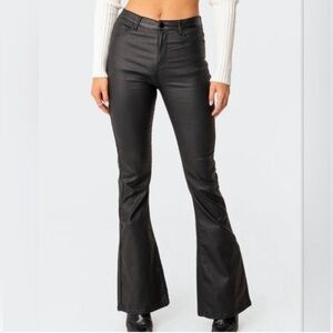 EDIKTED Luna Faux Leather Flare Leg Black Pants in size Medium.